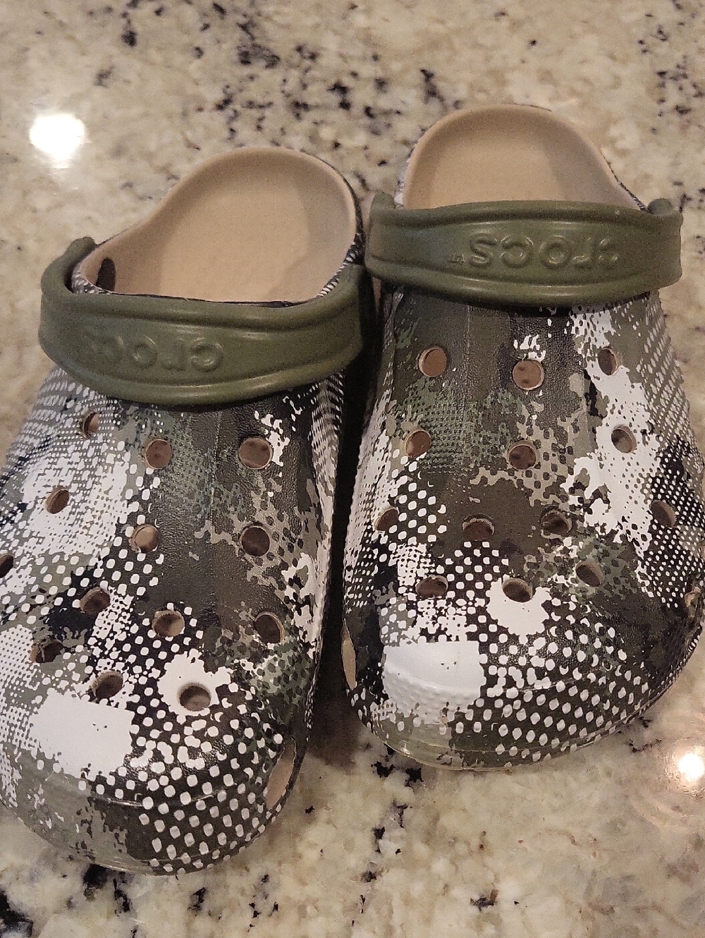 CROCS Camo-Style Classic Clog in Olive Green and White